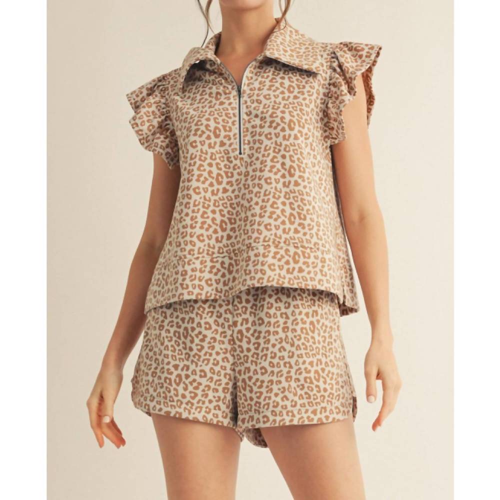JODIFL Leopard Print Top and Shorts Set